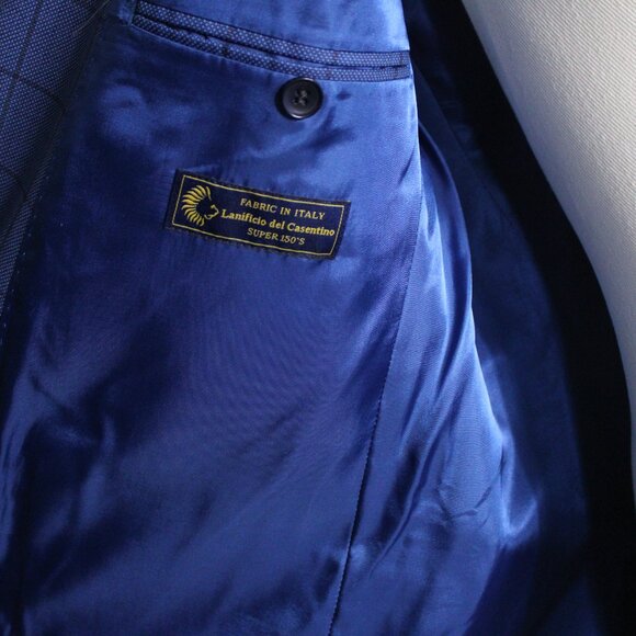 EMILIO GUIDO 44R US Super 150 Wool Sport Jacket Window Pane Royal Blue Blazer - Picture 4 of 11